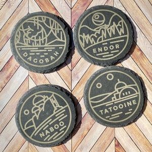 Star Wars planets black slate coasters home decor set of 4 -NEW